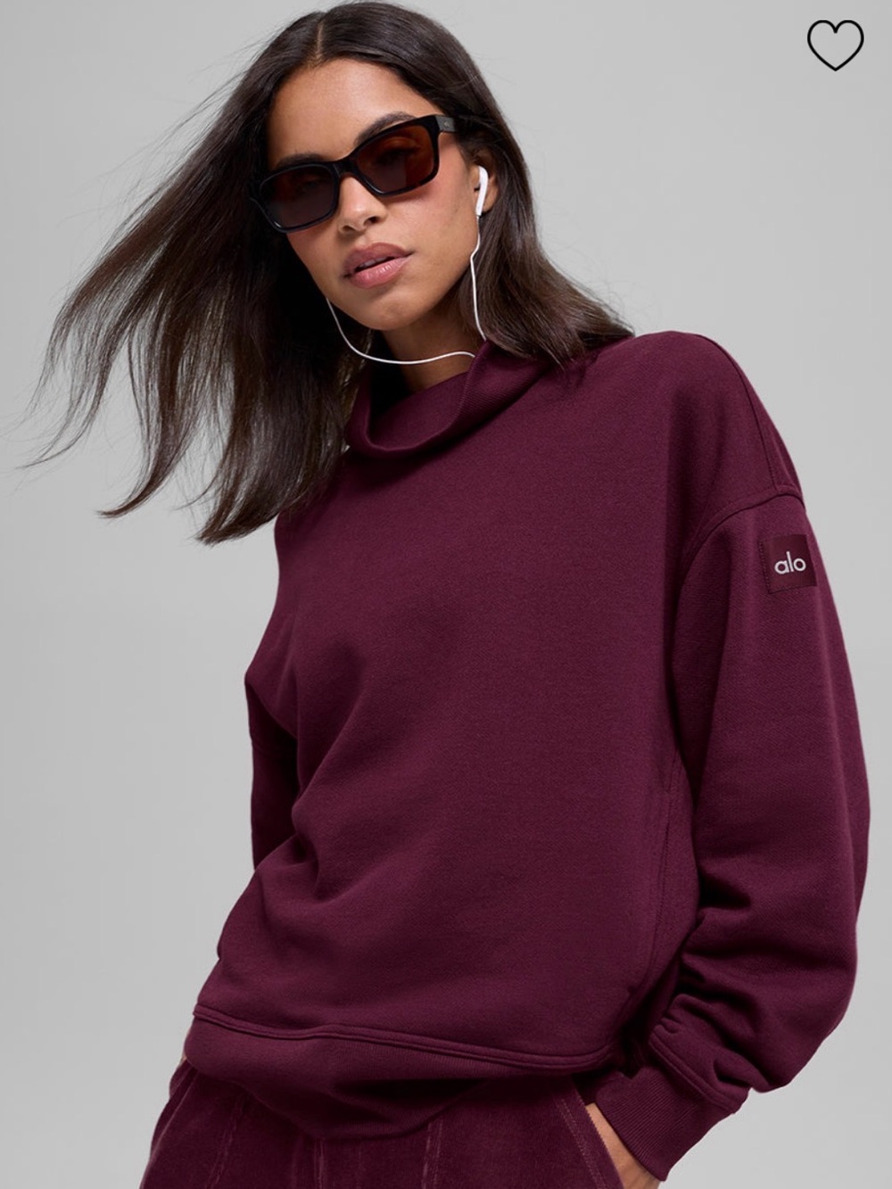 ALO Yoga Women's Hazy Mock Neck Pullover Sweatshirt in Burgundy